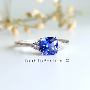 Cushion Cut Tanzanite diamond cocktail ring in sterling silver
